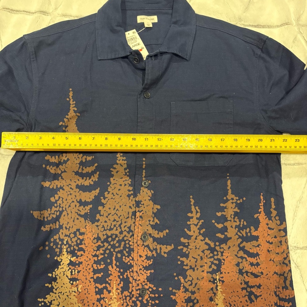 Vintage Sun & Stone Navy Cotton Button Down Shirt Tree Pattern NWT Large Fall - Picture 5 of 8